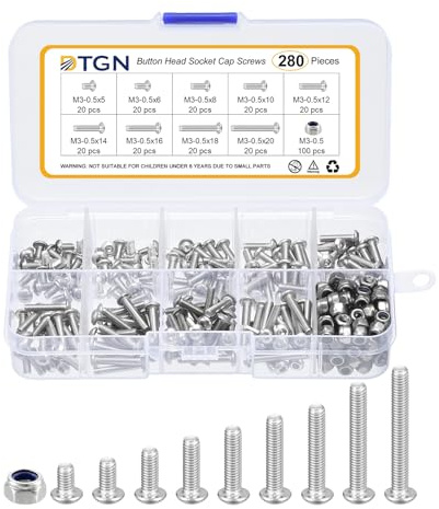 DTGN 280Pz M3-1.75x5/6/8/10/12/14/16/18/20mm Viti A Testa Svasata Con Innesto Esagonale - Set Bulloni Dadi Rondelle In Acciaio Inox 304 - Ideali Per Bici Da Strada, Mountain Bike, Auto