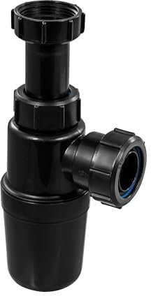 McAlpine AA10-BL Black 1.25 Slim Bottle Trap with Adjustable Inlet | Modern Basin Waste Trap | Space-Saving Design | Durable Construction
