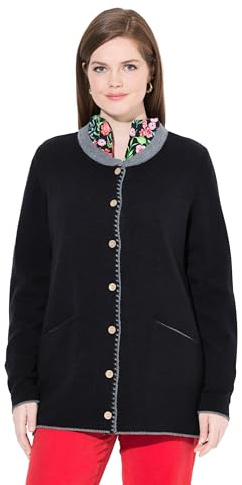 Ulla Popken Longcardigan mit Kellerfalte Sweat-Shirt, Noir, 58-60 Femme
