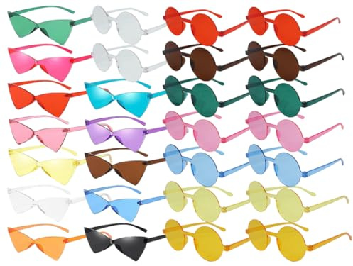 Kellegour 28 Pcs Gafas de Fiesta,Gafas de Sol Transparentes Color,Gafas de Fiesta de Color,Hippy Gafas de Sol,Caramelo Gafas de Sol para Cumpleaños,Aniversarios,Fiestas de Solteros,Hawái,Fiestas