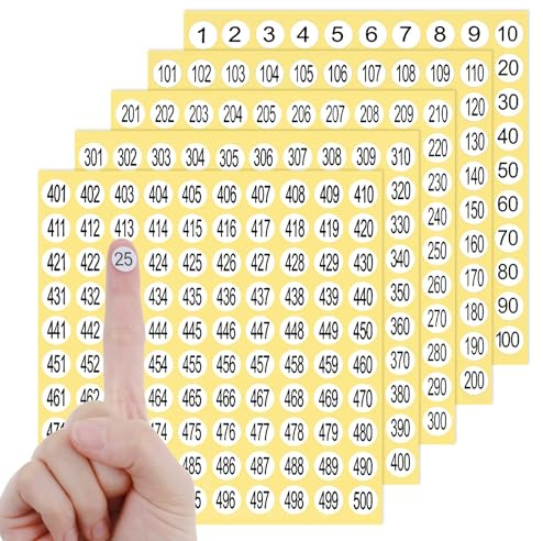 Nogeqi 7500PCS Round Small Number Stickers, 15 Sets 1 to 500 Numbered Stickers, Self Adhesive Consecutive Inventory Number Labels Sticker for Storage Organizing Boxes Bins Toolbox (75 Sheets)