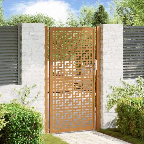 Cancello da Giardino in Acciaio Resistente alle Intemperie, Design a Croce Taglio Laser, Cancello per Recinzione, Portoncino Ingresso Esterno, per Giardino e Patio, Colore Ruggine, 105x180 cm