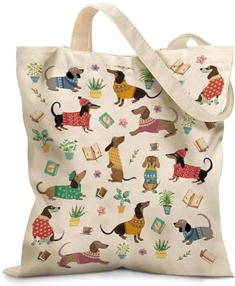 GONZTEL 1 unidad Bolso Tote Dachshund, Bolsa de lona reutilizable con diseño de perro salchicha, ideal para compras, uso diario y regalo para amantes de mascotas