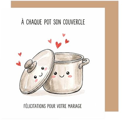 Edition Seidel Premium Carte de mariage carrée avec enveloppe. Carte de vœux pour mariés lui et elle couple amour humour pot et couvercle (HQ249 SW026)