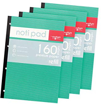 EASTLIGHT A4 Refill Pad 160 Page 80gsm - (Pack of 4) Sidebound Feint Ruled with Margin 4 Hole Punched