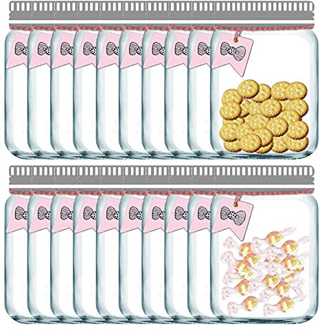 Enkrio 20 Stück Einmachglas Taschen,Snacks Taschen,Lebensmittelbeutel mit Schleifenetikett für Sandwich, Obst, Süßigkeiten, Nüsse, Kekse