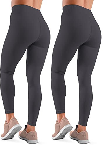 Love My Fashions Pack of 2 Women's Fleece Seamless High Waisted Leggings for Workout, Running, Tummy Control Buttery Soft Gym Yoga Stretchy Thick Pants Grey