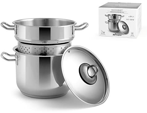 INOXPRAN - Cuocipasta in Acciao Inossidabile con Fondo Induzione, Dotato di Coperchio, Resistente e Duraturo, Design Semplice ed Elegante, Diametro di 24 cm