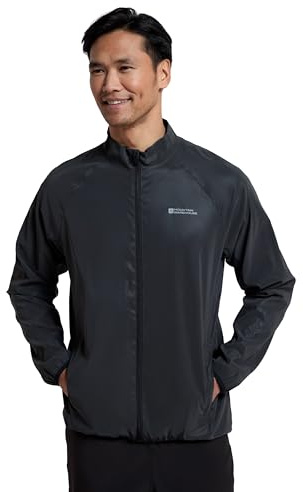 Mountain Warehouse 360 Reflektierende Jacke für Herren - Wasserfeste Unisex-Regenjacke, atmungsaktiv, Regenmantel mit durchgehendem Reißverschluss - Radfahren und Laufen Tiefschwarz 2X-Large