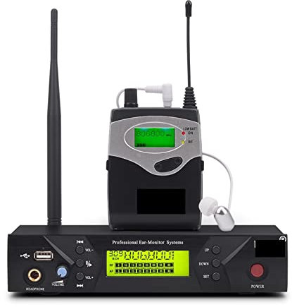 LERORA Equipo de DJ para Fiesta Sistema inalámbrico en el Monitor de oídos Sistemas de monitoreo de Orejas de Rendimiento Profesional con un transmisor Bodypack
