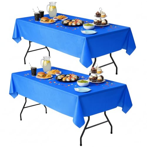 Nasitos 2 Pack Blue Table cloth 60x102 Inch-Flannel Backed Vinyl Tablecloths for 6 Foot Rectangle Table, Oilcloth Spillproof Waterproof Tablecloth for Festival, Bridal Shower, Picnic, Graduation Party