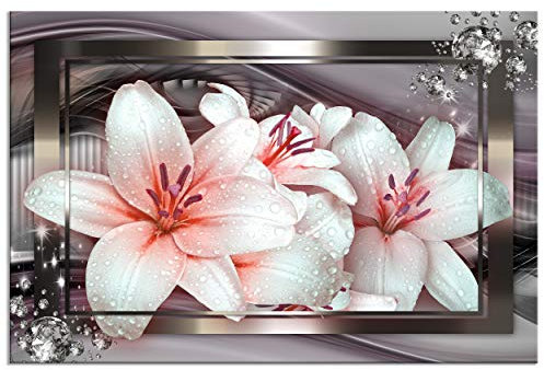 decomonkey - Tableau Acoustique Home Maison Fleurs 120x80 1 Pièce - Impression sur Toile Décoration Maison Isolation Phonique Déco Bureau Abstraction coloré cristaux fleurs lys nature plantes