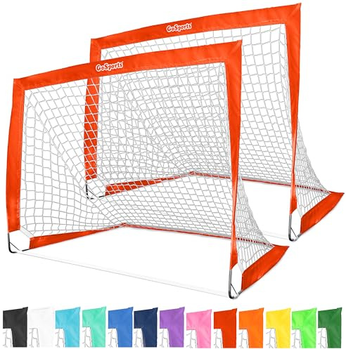 GoSports Team Tone 4 ft x 3 ft Portable Soccer Goals for Kids - Set of 2 Pop Up Nets for Backyard - Red