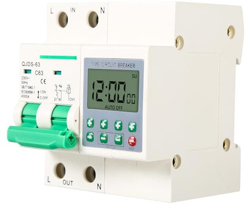 DEWIN Minuterie Intelligente Réglable, Disjoncteur de Compte à Rebours pour Surtension et sous-Tension AC 230V Interrupteur se Temporisation Disjoncteur de Temps 2P 63A Réglable 99 Heures