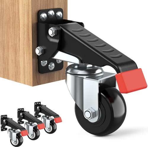 SPACEKEEPER Werkbank Caster Kit 300KG mit multi-mounting Optionen, Möbelrollen Schwerlastrollen Transportrollen für Werkbänke, Maschinen und Tische, 4 Stück,Schwarz