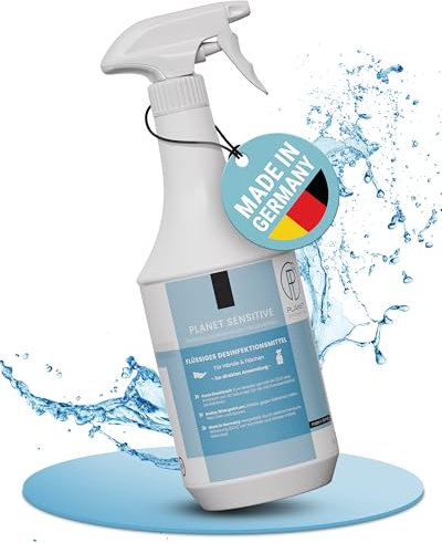 Planet Sensitive® - 1L alkoholfreies Desinfektionsmittel für Flächen, Oberflächen, Hände & Haut | Wirksam gegen Bakterien, Viren, Pilze, Sporen, Schimmel & entfernt Gerüche | Basisch | Sprühflasche