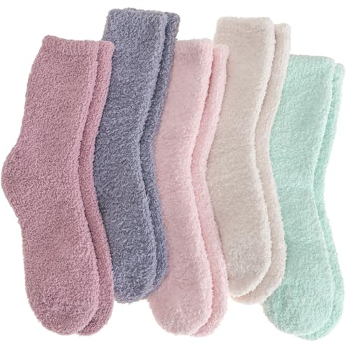 Welwoos Fuzzy Socks for Women Warm Fluffy Winter Cozy Thick Slipper Plush Sleep Comfy Crew Socks Christmas Gifts Stocking Stuffers for Women Teens(Pink/Grey/Green/Beige,M)