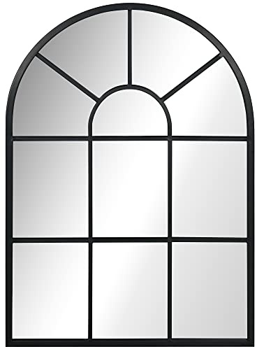 HOMCOM Wandspiegel 70 x 50 cm Fenster Spiegel mit Metallrahmen Dekorativer Hängespiegel Flurspiegel für Schlafzimmer Wohnzimmmer, Schwarz