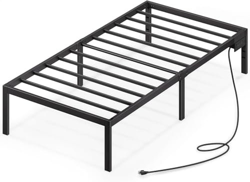 Rolanstar Bettgestell 90 x 200 cm, Einzelbett mit Ladefunktion & robusten Stahllatten, Leichte Montage, 31 cm Stauraum unter dem Bett, Metallbett für Schlafzimmer Gästezimmer
