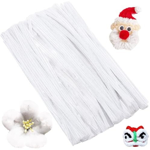 100 PCS Pipecleaners Craft Pipe Cleaners,30cm Long Flexible White | Chenille Cord Bending Plush Pipe Cleaner for Crafts and Christmas Tree Projects DIY Decoration (White)