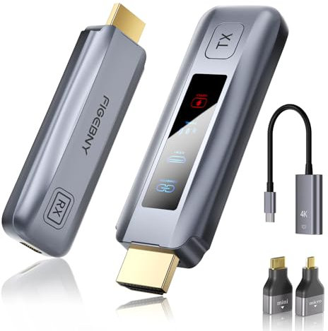 FIGEBNY Wireless HDMI Transmitter and Receiver 4K Larger LED Screen Display, Wireless HDMI Extender Sender HD 5G 165FT Streaming Media Video/Audio/File for PC/Laptop/Projector/TV Box/Camera Gray