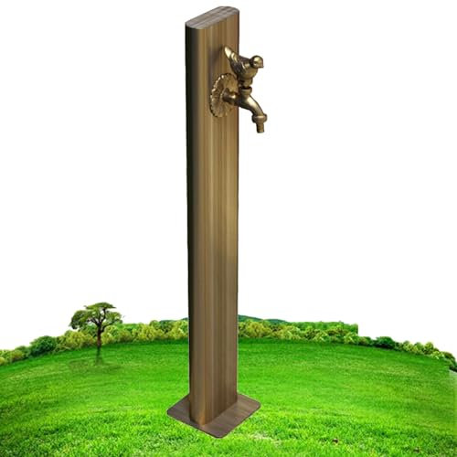 Outdoor Faucet Column Floor Mount, Irrigation Water Fountain Post Winter Freeze Spray Gun Hose Holder with Birds Taps and Stainless Steel Pillar, Outdoor Courtyard,Copper