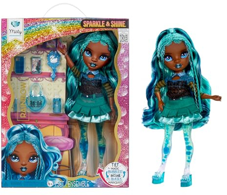 Rainbow High Sparkle & Shine Doll - Misty - 28cm Fashion Doll with Teal Blue Hair and Magic Bubbles in Legs, Colour, Style, Play, Collectable, for Children Ages 4 to 12+