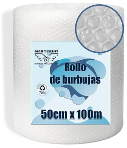 MARCPRINT Rollo Burbujas Embalaje 50 cm Ancho x 100 m Longitud - Papel Burbujas Embalaje Perfecto para Mudanza, Envíos - Transparente