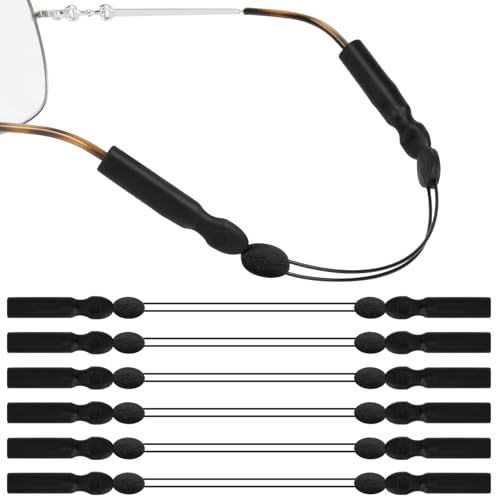 flintronic Glasögonband, 6 stycken universella glasögonband, justerbara glasögonband, sportglasögonband, vattentät glasögonkedja, halkfritt glasögonsnöre, sportglasögonband för män kvinnor barn, svart