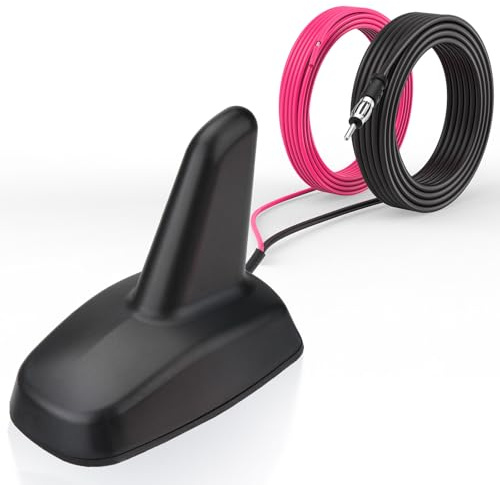 Bingfu Antena Radio Coche Tiburón Shark Fin FM/Am, Alta Gain 17-23 dB, IP65 Resistente al Agua, 9-16 V CC, Cable de 5 Metro, Compatible con Coches, Camiones, Autocaravanas y SUV, Color Black