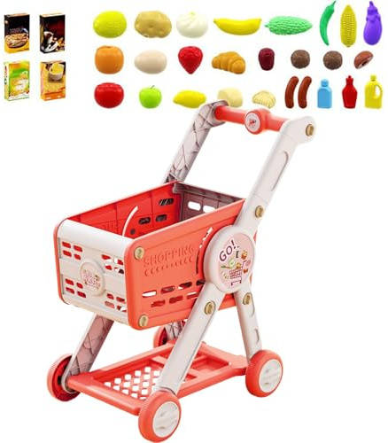 Sghtil Chariot de Courses Jouet | Panier Supermarché Jeu d'Imitation | Outil d'apprentissage Jeu de Rôle Épicerie pour Filles 1-3 Ans Maison de