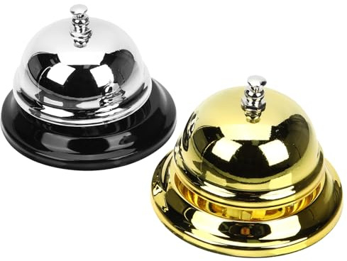 SUPVOX Timbres de Escritorio Metálicos para Servicio Campanas de Llamada de Mesa Dorado y Plateado Juego de 2 Piezas para Restaurantes Bares y Juegos de Mesa
