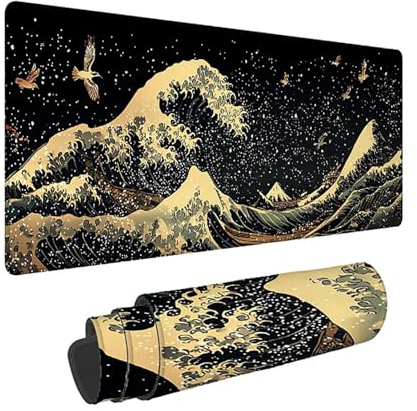 Stor musmatta - 1400 x 600 x 3 mm - hav musmatta gaming XXL - svart skrivbordsmatta spelnoggrannhet och hastighet - halkfri, sydda kanter - vattentät -35473