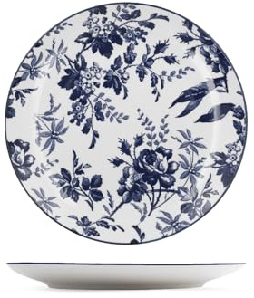 H&H Set 6 Piatti Piani Catherine 27 cm – Porcellana Decorata Blu Stile Floreale Inglese, Piatti Eleganti, Lavastoviglie e Microonde