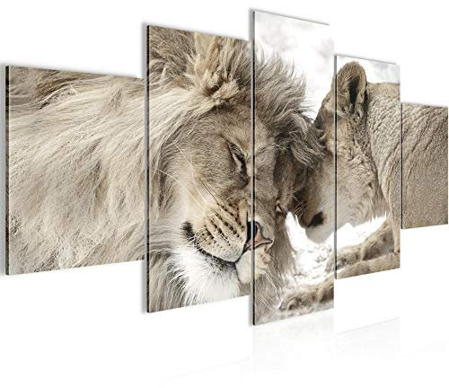Runa Art - Quadri Leoni Amore 200 x 100 cm 5 Pezzi XXL Decorazione Murale Design Beige 002151b