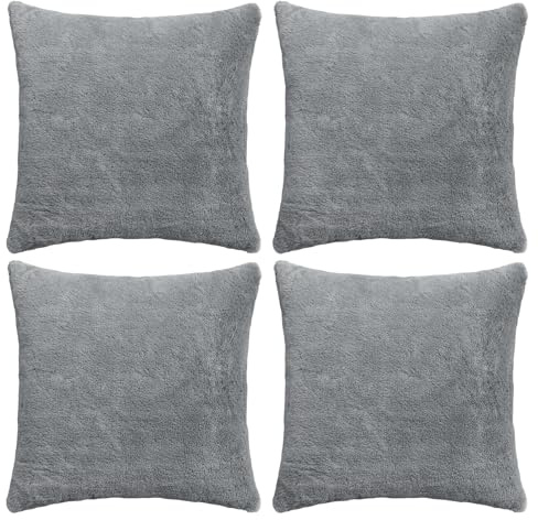 Thmyo 4-Pack Faux Fur Cushion Covers Fluffy Soft Throw Pillow Cases Super Soft Plush Cushion Covers Fashion Home Decorative Pillowcases for Sofa Bed Couch,Grey,18x18inch