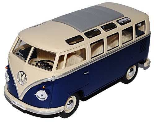 Kinsmart Volkwagen T1 Dunkel Blau Weiss Samba Bully Bus 1950-1967 1/24 Modellcarsonline Modell Auto