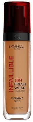 L'Oréal Paris Infallible 32H Fresh Wear Foundation, Full-coverage, Longwear, Weightless Smooth Finish, Water-proof and Transfer-proof, with Vitamin C + SPF 25, 340 Copper