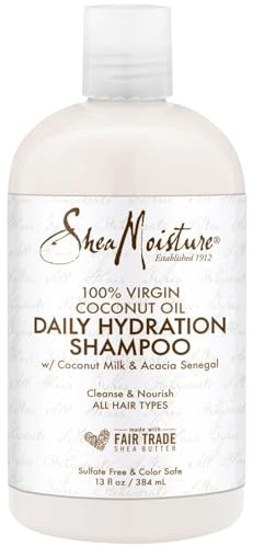 Shea Moisture 100% Virgin Coconut Oil Daily Hydration Shampoo, con latte di cocco e Acacia Senegal, per detergere e nutrire tutti i tipi di capelli, 384 ml