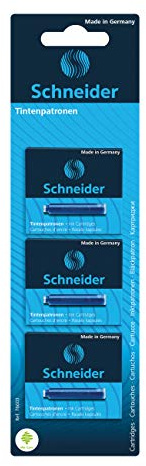 Schneider Schreibgeräte cartucho de tinta para pluma estilográfica y bolígrafo de punta redonda, color azul – 3 x 6er Blister tarjeta