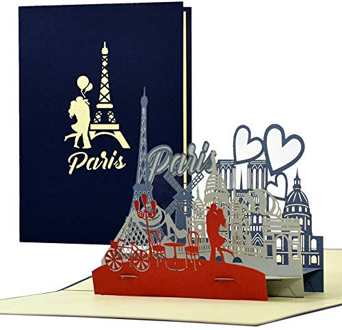 Diese-Klappkarten 3D Pop Up Karte Geburtstag mit Paris Motiv - Paris Popup Karte zum Geburtstag - Reisegutscheinkarte Pop Up Effekt Stadt der Liebe - Geburtstagskarte 3D