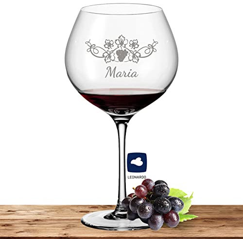 Deitert Leonardo Burgunderglas Rotweinglas XL mit Namen oder Wunschtext graviert, 630ml, CIAO+, personalisiertes Premium Burgunderglas in Gastroqualität (Weinrebe)