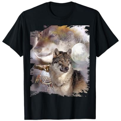 Attrape-rêves de loup et aigle, loups lunaires T-Shirt