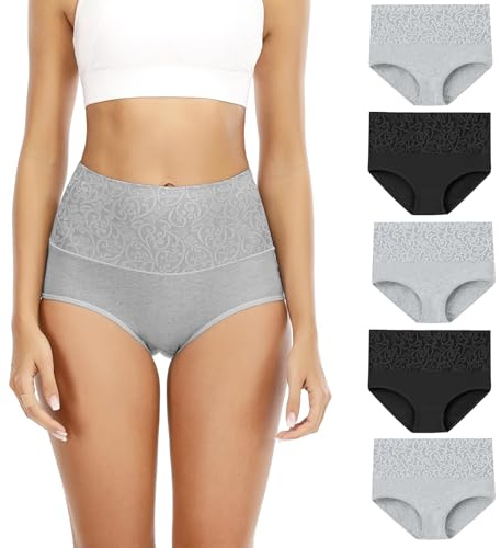 Senllori Women High Waisted Cotton Underwear Tummy Control Knickers Ladies Briefs Soft Full Coverage Panties 5 Pack