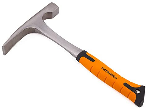 Mivos Martillo de albañilería profesional, 600 g, cabeza de acero forjado, forma renana, martillo geológico, monobloque, martillo de acero para ladrillos, ladrillos