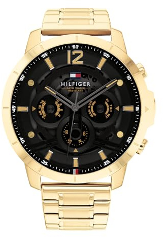 Tommy Hilfiger Montre Analogique Multifunction à Quartz pour Homme avec Bracelet en Acier Inoxydable de Couleur Dorée - 1710511