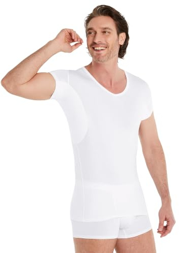 FINN Camiseta Antisudor Hombre Manga Extra Corta - Invisible Bajo Polo | Termina 5 cm más arriba y no se ve. Almohadillas de hasta 100 ml, tallas de la S a la 5XL