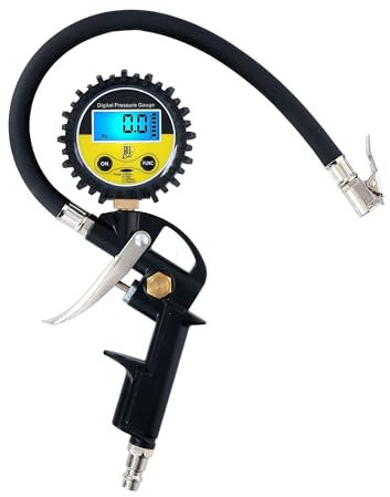 All Ride Digital Reifendruckprüfer mit Manometer - PSI/BAR/KPA/KG - Batteriebetrieben - 30 cm Luftschlauch - Passend für die meisten Luftkompressoren - Auto, Fahrrad, Motorrad und LKW - Schwarz