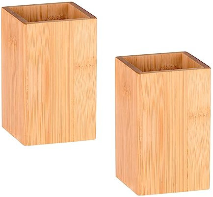 HAC24 2 bicchieri per spazzolini da denti in bambù, rettangolari, per spazzolino da denti, dentifricio, bicchiere da bagno, contenitore per spazzolini da denti
