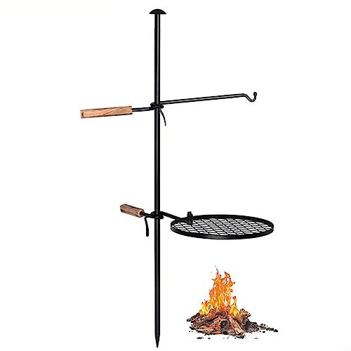 Grille pivotante pour feu de camp, robuste et pivotante, grille de cuisson sur le foyer, support de barbecue